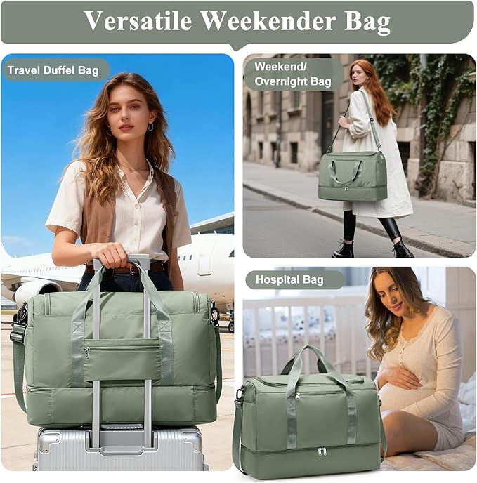Travel Duffle Bag with Shoe Compartment, XL Weekender Bags for Women, Carry On Overnight Bags for Gym Sports & Business Trips, Water-Resistant Hospital Bag for Labor and Delivery