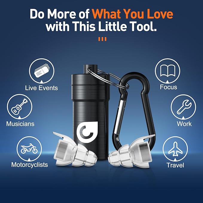 High Fidelity Concert Ear Plugs, Noise Cancelling Silicone Ear Plugs 2 Pairs Great for Concerts Loud Music, Musicians, Motorcycles, Airplanes, Raves, Hearing Protection -23 dB