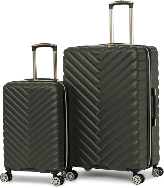 Kenneth Cole REACTION Women's Madison Square Hardside Chevron Expandable Luggage, Olive, 2-Piece Set (20" & 28")