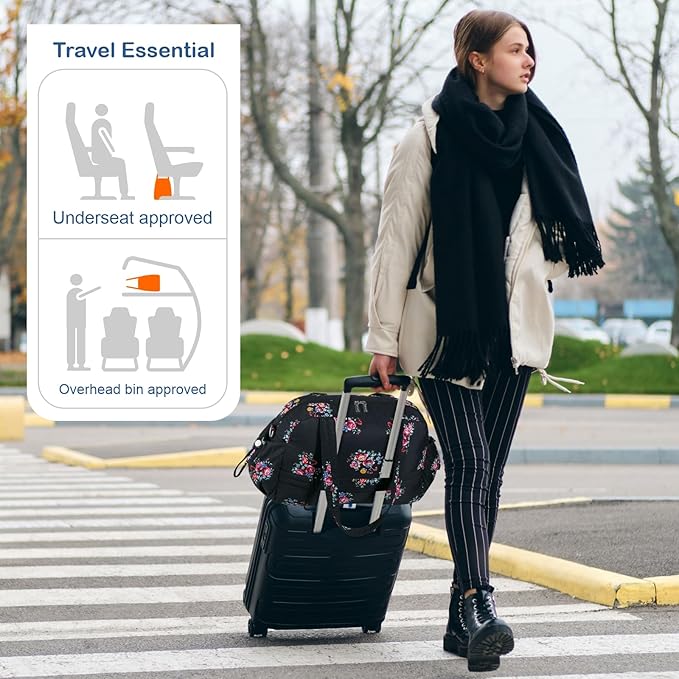 TOPDesign Travel Duffel Bag for Women, Puffer Gym Bag Sports Tote with Wet Pocket, Carry On Weekender with Luggage Sleeve (Flower)