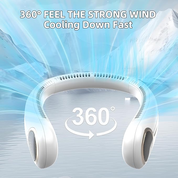 Portable Neck Fan,Hands Free Personal Wearable Bladeless Fan,6000mAh USB Rechargeable,360° Cooling,LED Display,4-Speeds,Birthday Gifts for Men Women Dad Mom,Stocking Stuffers Christmas Gifts (White)