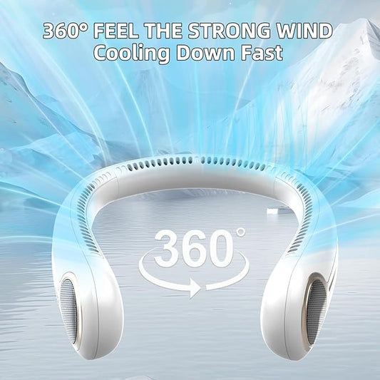 Portable Neck Fan,Hands Free Personal Wearable Bladeless Fan,6000mAh USB Rechargeable,360° Cooling,LED Display,4-Speeds,Birthday Gifts for Men Women Dad Mom,Stocking Stuffers Christmas Gifts (White)
