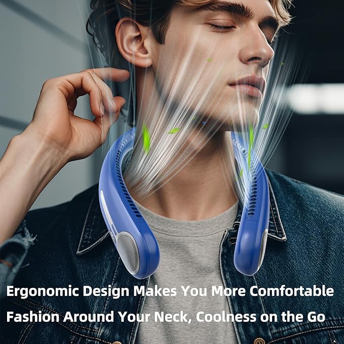 Portable Neck Fan,Hands Free Personal Wearable Bladeless Fan,6000mAh USB Rechargeable,360° Cooling,LED Display,4-Speeds,Birthday Gifts for Men Women Dad Mom,Stocking Stuffers Christmas Gifts (Navy)