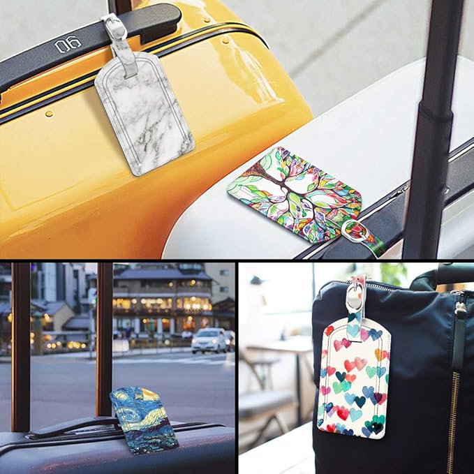 FINTIE 2 Pack Luggage Tags, Leather Name ID Labels with Privacy Cover for Travel Bag Suitcase, Theme - Starry Night