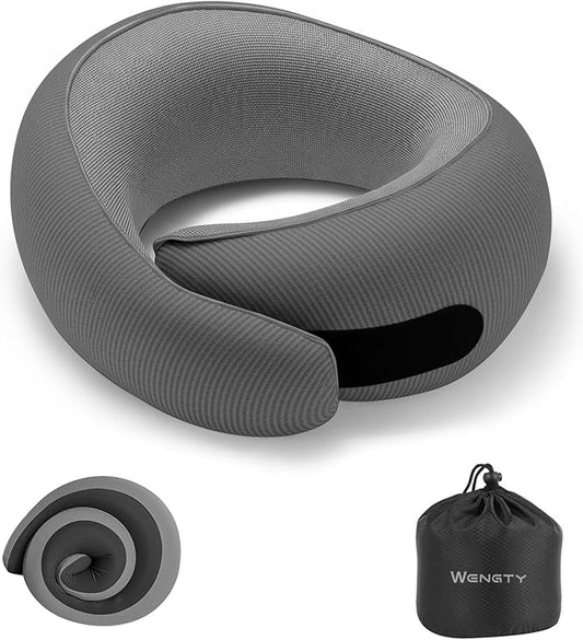 Neck Pillow for Traveling,Travel Neck Pillow for Airplanes,Portable,Smooth & Cooling Fabric,100% Pure Memory Foam,Neck Pain Relief with Breathable 360º Ergonomic Support for Long Flight(Gray)
