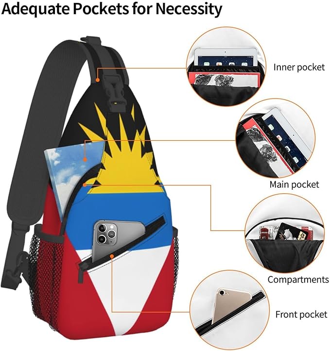 Antigua And Barbuda Flag Sling Bag Multipurpose Crossbody Sling Backpack Travel Cycling Hiking Shoulder Bag For Women Men