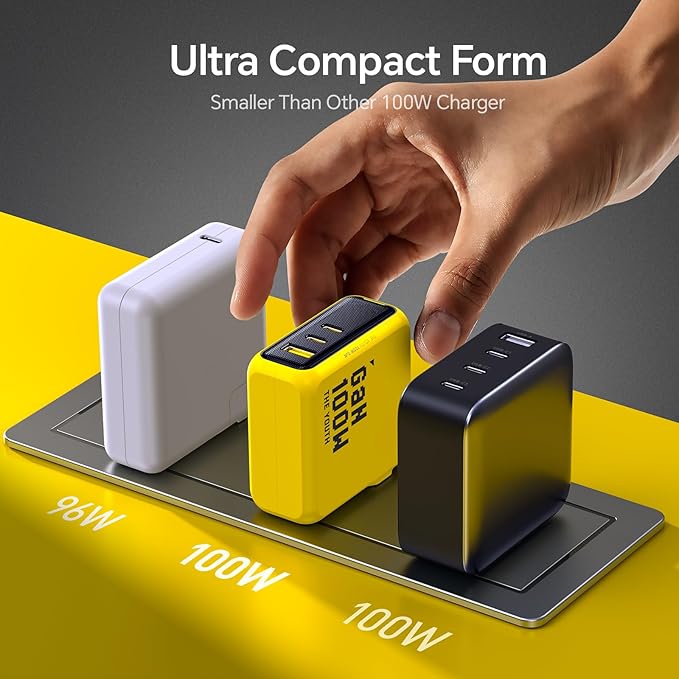 AOHI Youth 100W GaN USB C Wall Charger, 3-Port Laptop Fast Charger Type C Power Adapter PPS PD for MacBook Pro/Air, iPad Pro, iPhone 17/16 Pro Max, Galaxy S24 Ultra/Note, Pixel, Steam Deck, Yellow