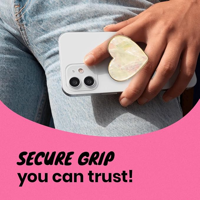 OnTheGrip Cute Natural Seashell Design Heart Shape Collapsible Mobile Phone Grip Stand Holder for Smartphone Tablet Cell Phone Accessory (Crème)