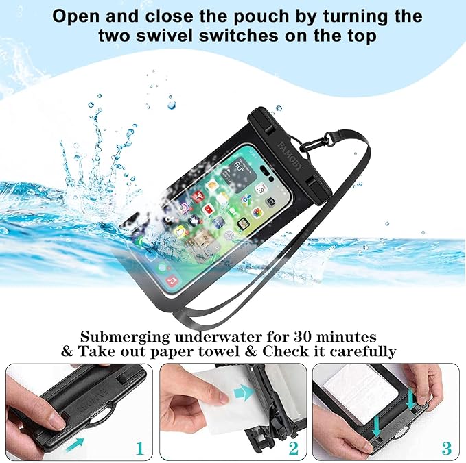 Up to 8.7" 6 Pack Multicolor Waterproof Phone Pouch, Large Phone Waterproof Case Dry Bag, Protection Level: IP68, Outdoor for Apple iPhone,Samsung,and More, Black,Blue,Pink,Orange,Yellow,Green