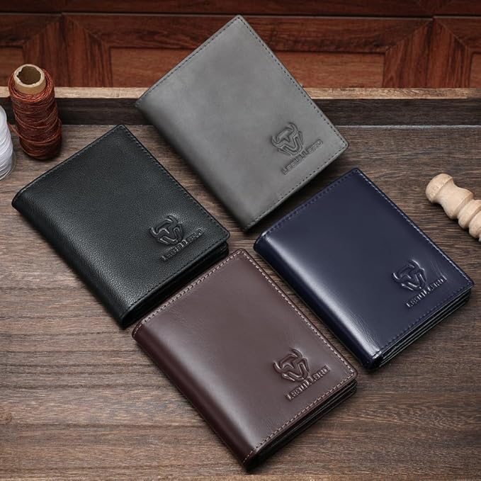 LEBULLBRO Genuine Leather Bifold Wallet RFID Blocking Wallet Large Capacity Purse Credit Card Holder for Men with 15 Card Slots (Navy)
