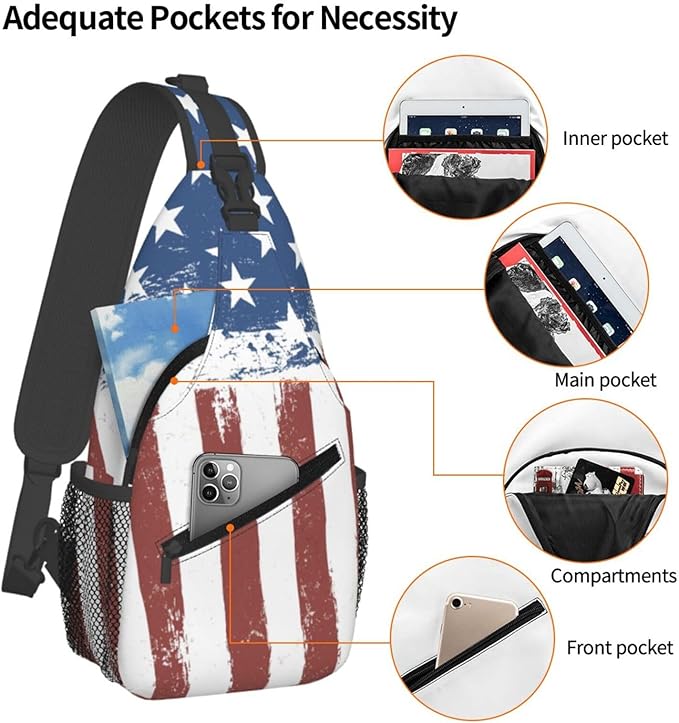 American Flag Sling Bag Multipurpose Crossbody Sling Backpack Travel Cycling Hiking Shoulder Bag For Women Men