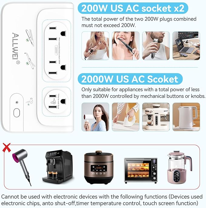 ALLWEI 2000W Travel Voltage Converter 220v to 110v Converter for European Travel Voltage Adapter for Hair Dryer Straightener/Curling Iron, Power Converter Adapter Combo with Type C, E/F, G, I, L