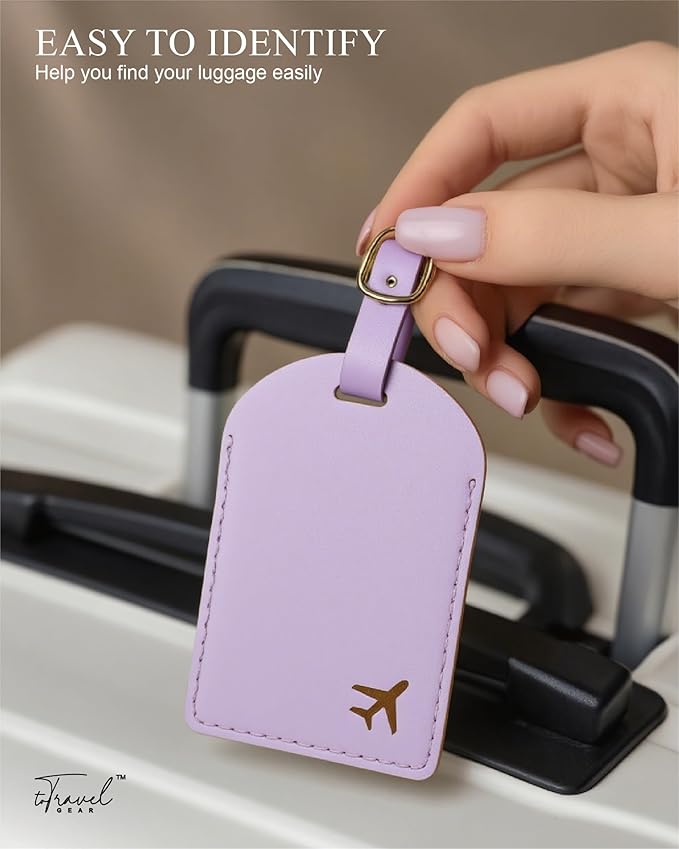 Luggage Tags for Suitcases,2 Pack PU Leather Privacy Protection Bag Tags Travel Accessories Essentials,Lavender
