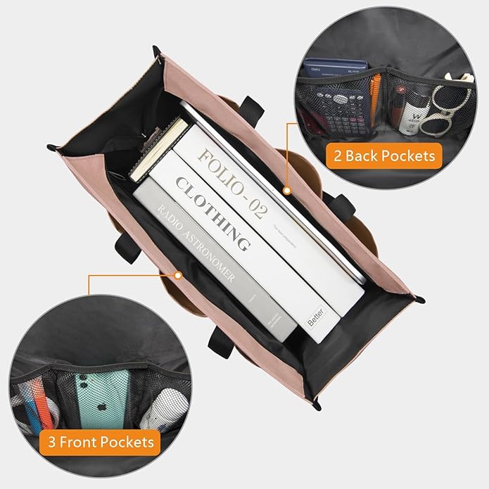 TOPDesign Utility Water Resistant Tote Bag with 13 Pockets, Top Zipper Closure & Thick Bottom Support, for Working Women