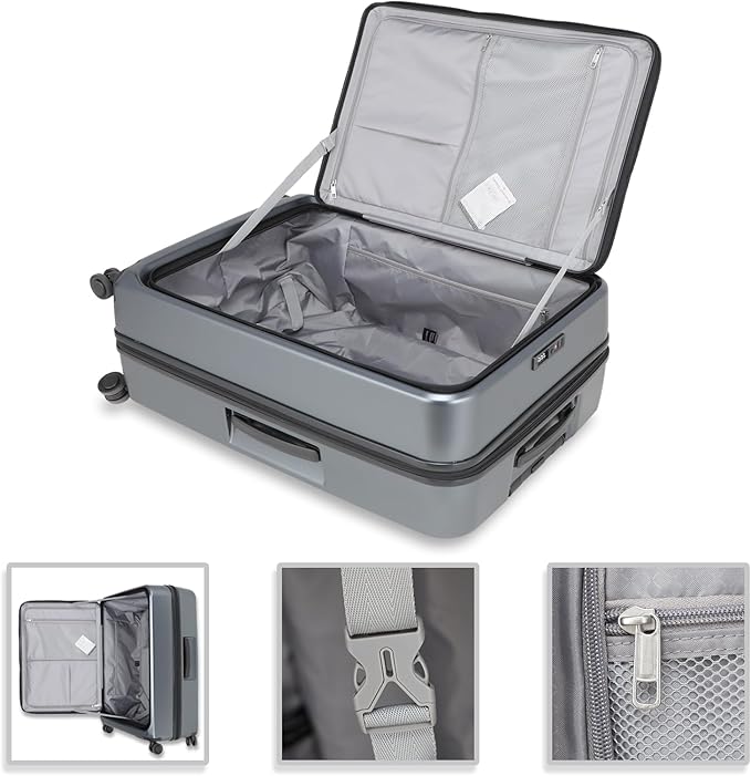 Luggage Sets 2 Piece, Carry On Luggage with Front Pocket & USB Port and 28 Inch Expandable Checked Luggage with Top Opening, Durable PC Hardside Suitcases with Spinner Wheels & TSA Lock, Gray (20/28)