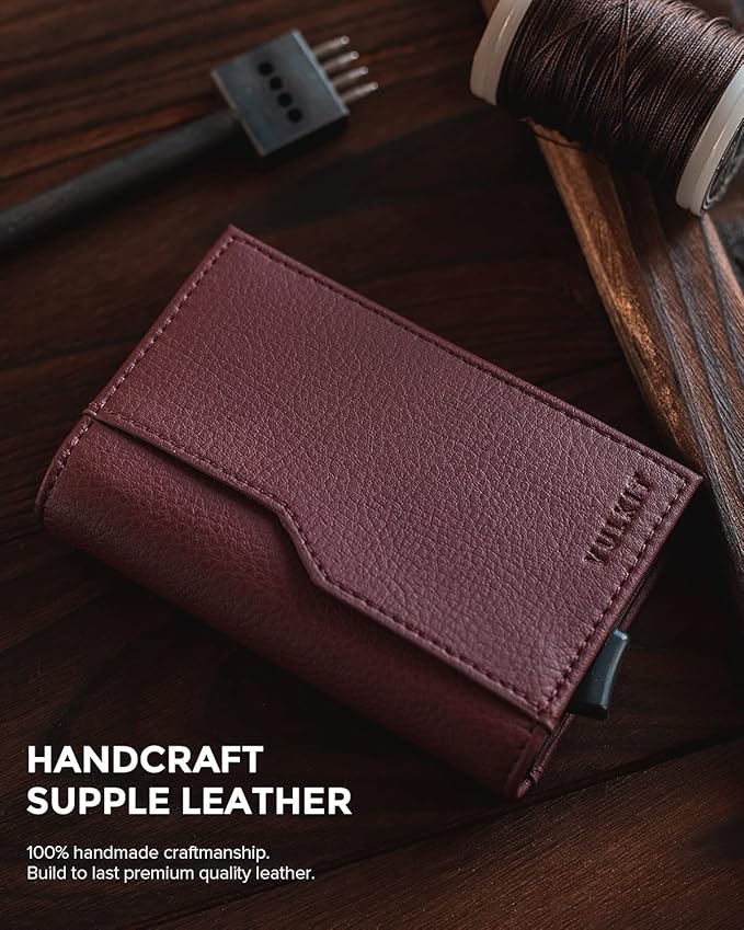 VULKIT Card Holder Wallet with Double ID Windows RFID Blocking Pop Up Wallet Minimalist Design for 12 Cards