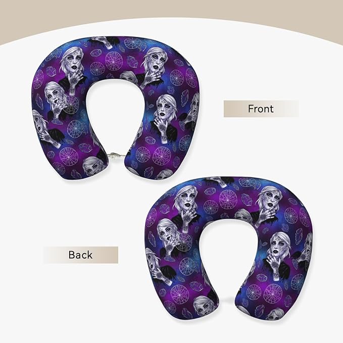 Travel Neck Pillow for Pain Relief Sleeping, Goth Gothic Women Girl Art, Comfortable Memory Foam Chin Head Cushion Support with Zip Cover, Fashion Car Flight Pillows
