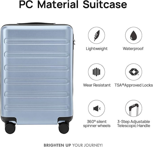 NINETYGO Medium Checked Luggage 24 Inch, Checking In Luggage with Smooth Double Spinner Wheels, Hard Shell PC+ABS Suitcase, Lightweight Travel Luggage, TSA Approved (Blue, Andes)