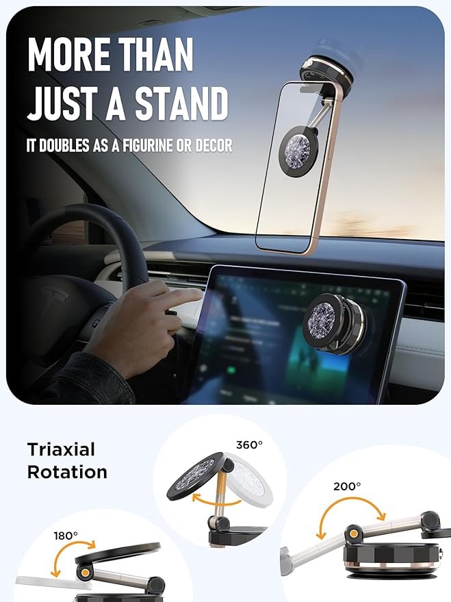 ETODBUWS Upgraded Vacuum Magnetic Car Phone Holder for MagSafe[108+LBS Strongest Suction & 3000gf Strongest Magnetic],360° Adjustable Suction Cup Phone Mount for Car,Gym,Mirror,Men Women-Black