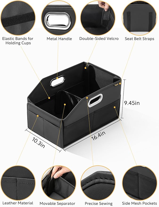 Car Seat Organizer, Front Seat Organizer, Collapsible Car Organizer and Storage for Backseat and Passenger Seat, Big Capacity with Elastic Bands can Hold Cups, Car Travel Essentials for Kids