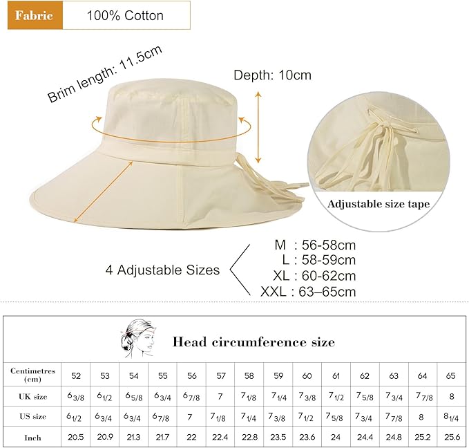 Comhats S/M/L/XL/XXL Womens Summer Flap Cover Cap Cotton UPF 50+ Sun Shade Hat with Neck Cord