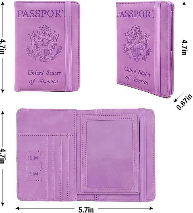 Melsbrinna RFID Passport Holder for Travel, Unisex Adults, Purple, Faux Leather, Travel Wallet, Passport Cover, RFID Protected