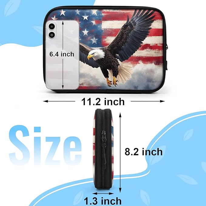 Vulture Birds Stars Travel Cable Organizer Pouch American Flag Hawk Electronics Accessories Carry Case Portable Water Resistant Storage Bag for Cord Charger Phone Earphone SD Card