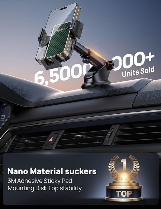 [2025 New] Dashboard Phone Holders for Your Car (+Vent Hook)[Military Grade Stable] Car Cell Phone Holder, Non-Slip Silicone Carbon Fiber Car Phone Mount, Rotatable Suction Cup for All Phone, Green