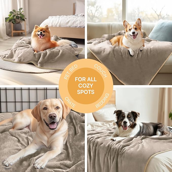 Luciphia Waterproof Pet Blanket, Liquid Pee Proof Dog Blanket for Sofa Bed Couch, Reversible Sherpa Fleece Furniture Protector Cover for Small Medium Large Dogs Cats, Khaki+Beige X-Large（85" x 57"）