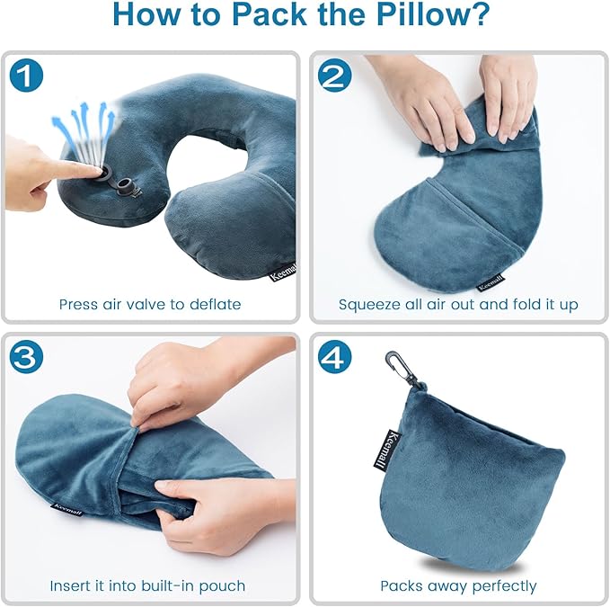 2Pack Inflatable Travel Neck Pillow for Airplane Train Car Washable Pillowcase U Shaped Office Napping Pillow