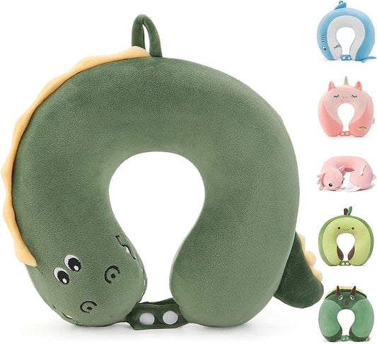 Niuniu Daddy Crocodile Kids Travel Neck Pillows for 3-8 Years Old, Soft Memory Foam Neck Support Pillows for Airplane, Car Seat, Travel Essentials for Kids Children Boys Girls Road Trip Sleeping