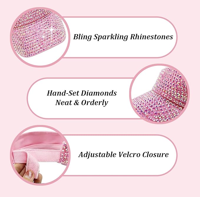Bling Shiny Rhinestone Sports Sun Visor Hat for Women Summer Adjustable Breathable Beach Visor Caps Running Golf Sun Hat
