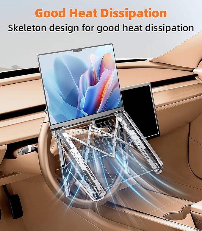 DICMKY Car Laptop Mount Steering Wheel Tray Holder, Height Adjustable Car Desk for Laptop Computer Tablet, Foldable Portable Lap Laptop Stand for Car Vehicle Workstation Accessories Truck SUV Tesla