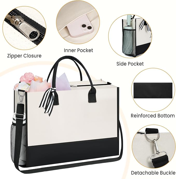 BAGAIL Initial Tote Bag, Personalized Birthday Gifts for Women, Teacher, Friends, Mom, Wedding, Monogrammed Beach Bag