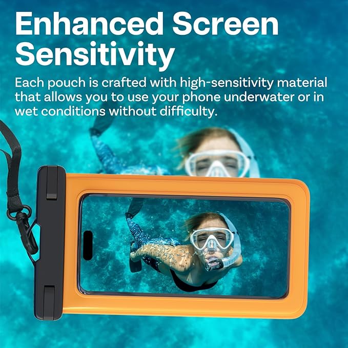 MMOBIEL Waterproof Phone Pouch [3 Pack] – Case Up to 7 inch for iPhone 16 15 14 Pro Max, Samsung Galaxy S25 S24 S23 S22 Series etc. – Cell Phone Dry Bag with Lanyard, Armband – Black, Green, Orange
