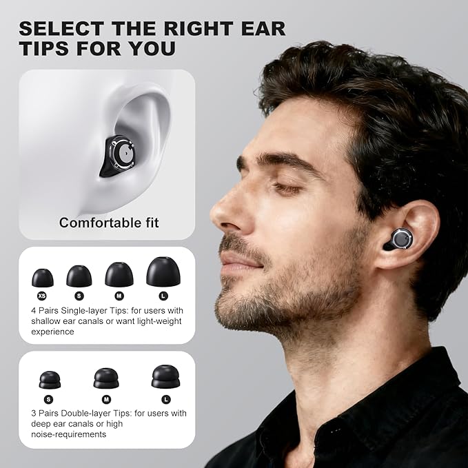 Adjustable Noise Cancelling Earplugs - 3 Modes Noise Reduction Ear Plugs (17-35dB) for Sleeping, Snoring, Travel & Concerts | 7 Pairs Silicone Tips (XS/S/M/L) | Magnetic Carry Case | Black