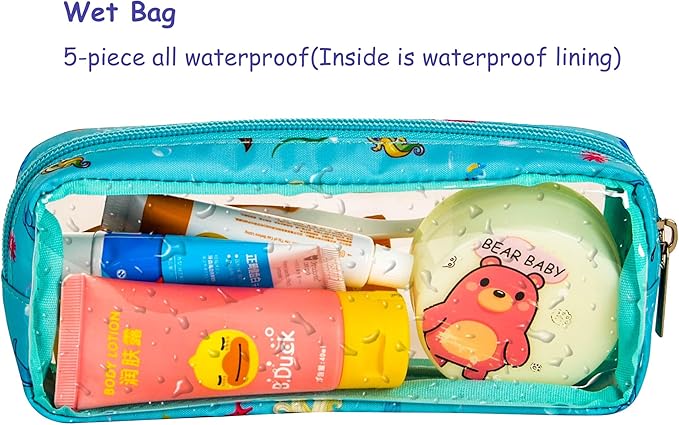 TSA Approved 5-Piece Diaper Bag Organizer Pouch Set Clear Waterproof TPU Kids Toiletry Storage Set Travel Packing Clutch Cube Bags for Baby Nursing