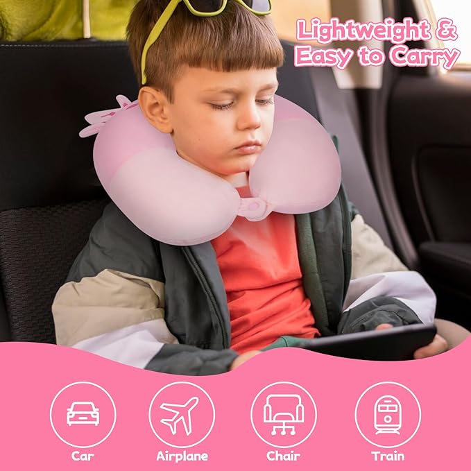 Kids Travel Pillow, Kid Neck Pillows with Eye Mask Cute Axolotl U Shaped Neck Pillow, Neck Support Travel Pillow for Road Trip, Airplane, Travel Pillow for Kids & Adults