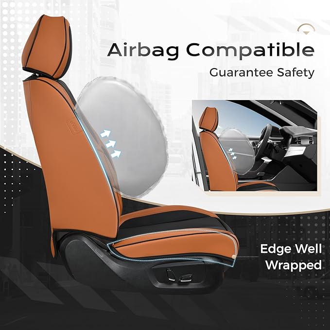 Coverado Car Seat Covers Full Set, Seat Covers for Cars, Black Car Seat Covers Front Seats and Back Car Seat Protector Waterproof, Leather Car Seat Cushion Universal Fit for Most Cars Brown