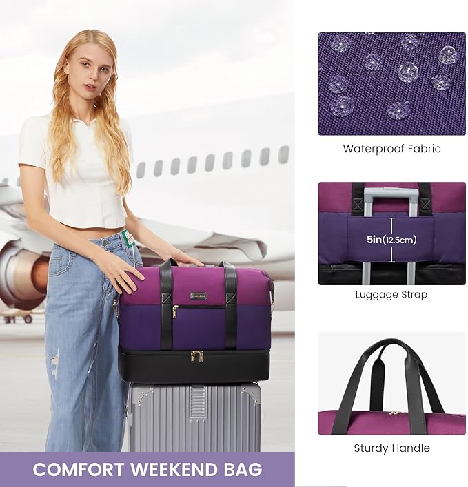 LOVEVOOK Weekender Bag, Large Travel Duffel Bag for Women with 2 Packing Cubes, Carry on Overnight Bag with Shoe Compartment, Mom Hospital Bags for Labor and Delivery