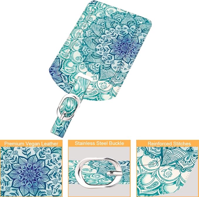 FINTIE 2 Pack Luggage Tags, Leather Name ID Labels with Privacy Cover for Travel Bag Suitcase, Theme - Emerald Illusions