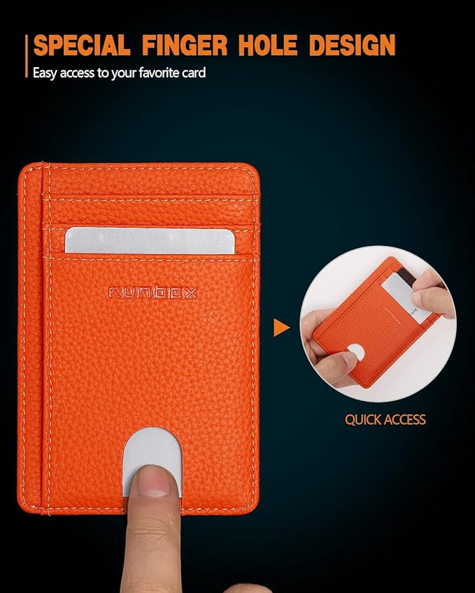 RUNBOX Slim ID Cases Minimalist Front Pocket RFID Blocking Leather Wallets for Men and Women Card Holder Wallets Gifts for men
