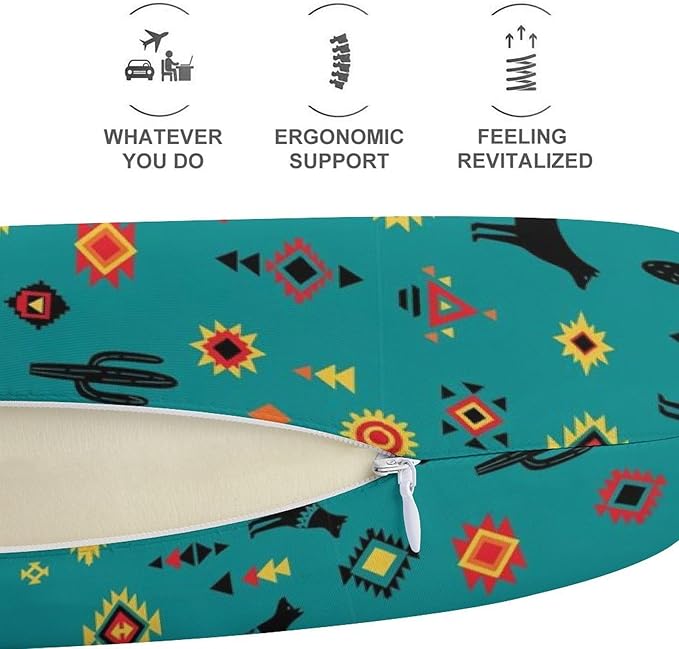 Compact Polyester Neck Support Pillow, Southwestern Native American U-Shaped, U-Shape Rest Cushion for Car Office Travel, Machine Washable Comfort