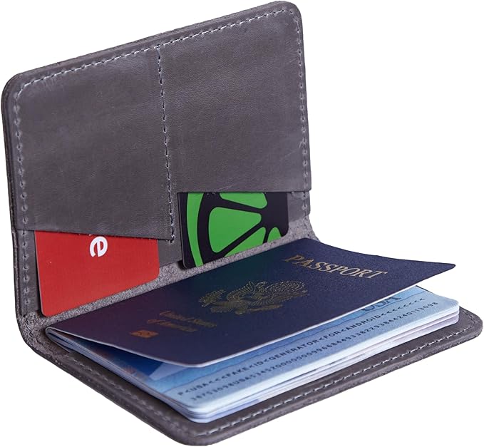 INCARNE US Passport Cover Clear - Travel Passport Wallet - Leather Passport Holder for Men Women Family with Card Slots & Note Compartmen - Sleeve Protector - Genuine Leather - Vintage Gray