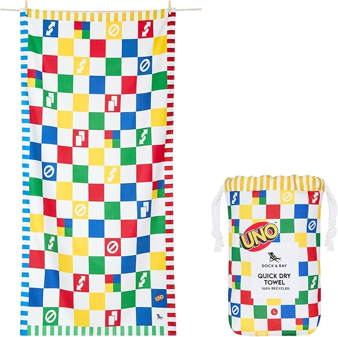 Dock & Bay Beach Towel - Quick Dry, Sand Free - Compact, Lightweight - 100% Recycled - Includes Bag - Uno, Wild Card - Large (160x90cm, 63x35)