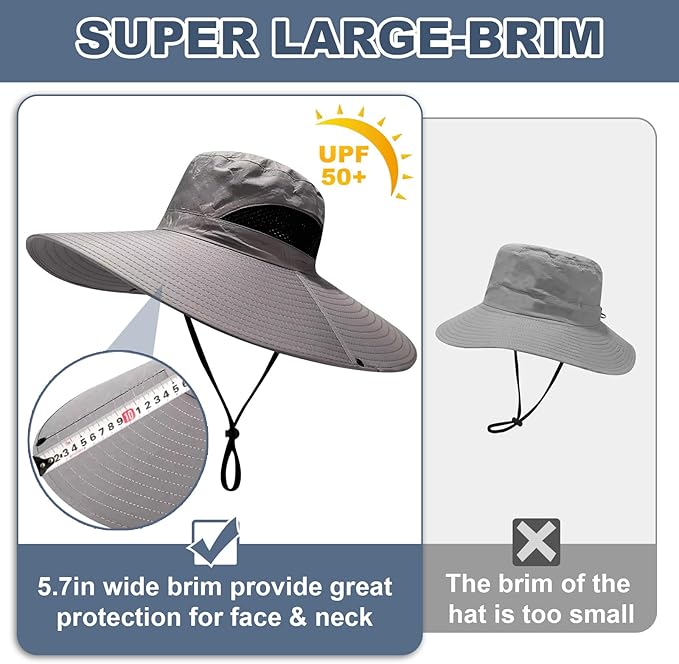 Super Wide Brim Fishing Hat for Men and Women,UPF50+ Waterproof Bucket Hat for Fishing, Hiking, Camping