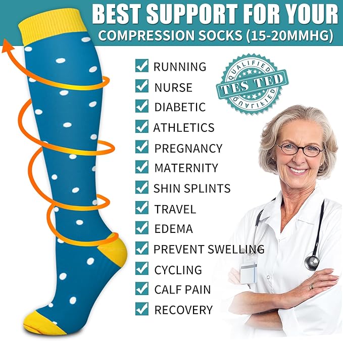 Laite Hebe Compression Socks for Women & Men Circulation(6 pairs)-Graduated Supports Socks for Running, Athletic Sports