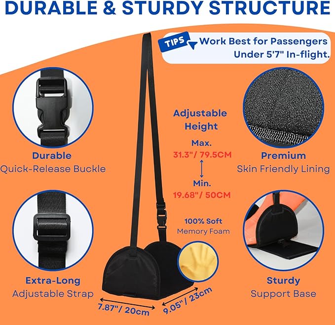 Foot Hammock for Plane Travel - Airplane Leg Hammock, Foot Sling for Traveling, Airplane Foot Rest with Rigid Base, Plane Leg Rest with Soft Foam, Air Travel Essentials for Flying