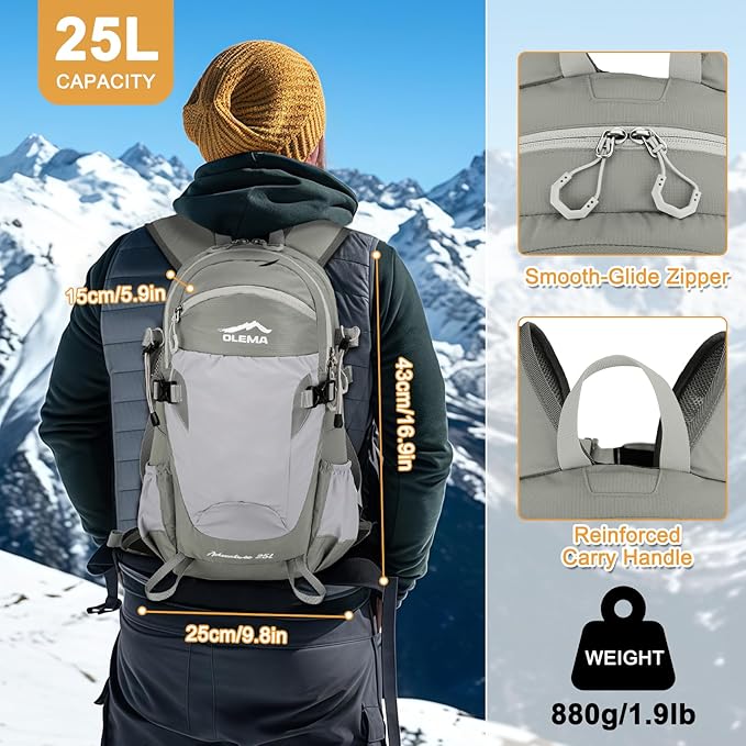 OLEMA Hiking Backpack, 25L Lightweight Travel Backpacks,Camping Daypack for Outdoor Sports,Lightweight Travel Camping Backpack for Men Women
