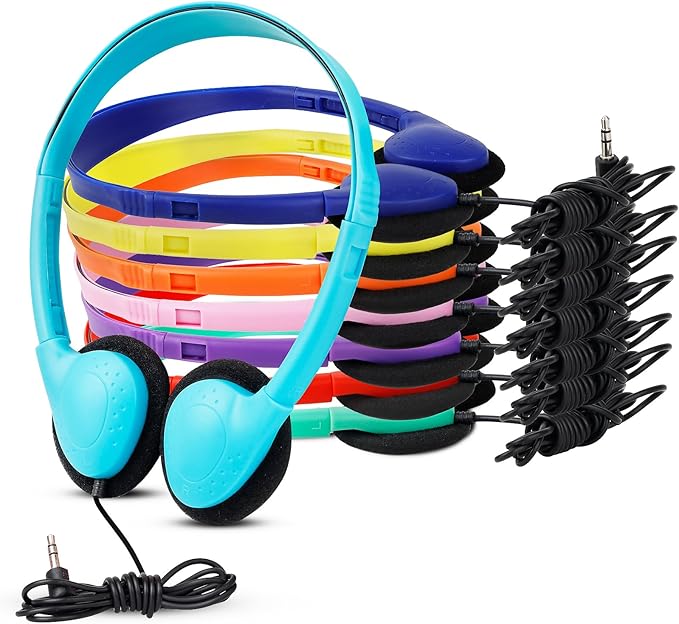 Kids Headphones Bulk 15 Pack for School Classroom Wired Headphones for Kids Students,Children,Boys Girls,Teen,Adult Group Learning, Computer Lab, Library, Online Lesson and Testing Multi Color